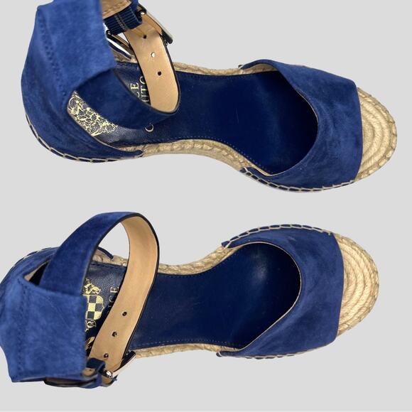 Suede Wedge Espadrille Sandals 8.5 Vince Camuto Leather Leera Moody Blues Whimsy - Picture 8 of 12